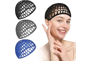 Sibba 3 redecillas de malla para el cabello, redecillas de malla para el cabello, redecillas de punto de rayón, bandas elásticas, agarre envolvente, ganchillo, trenzado, satén, para mujer, gorro de