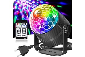 Gobikey Boule disco, rotation à 360° contrôlée par la musique avec télécommande et câble de 2 mètres, 15 couleurs RGBP boule a facette Convient pour la Réunion familiale Enfants Fête d'anniversaire