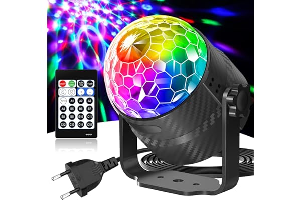 Gobikey Luces discoteca, bola discoteca con rotación de 360°, control de música, control remoto y un cable de alimentación de 2M, 15 RGBP efectos de luz