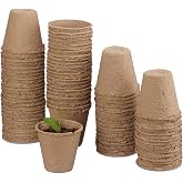 Relaxdays Biodegradable Planters, Set of 80 Round Cellulose Planters, 8 cm, Beige