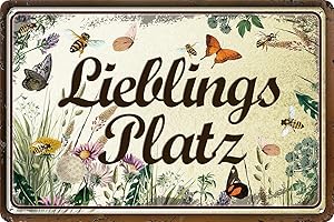 LUCKYLINDE - Wetterfestes Blechschild, Gartenschild – Lieblingsplatz – lustiger Spruch, 20 x 30 cm