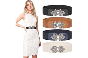 LEACOOLKEY Women's Wide Elastic Belt Stretch Elasticated Waist Belts Cinch Belt Vintage Belt Women Belts for Dresses