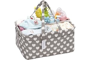 Hinwo - Cestino per pannolini, 3 scomparti, organizer portatile per bambini, organizer da auto, con divisorio staccabile e 10 tasche invisibili per pannolini e salviette