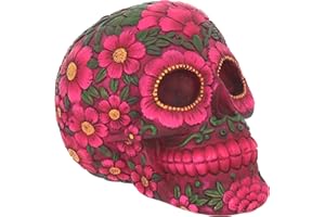 Nemesis Now - Figura con forma de calavera decorativa, diseño de flores, Rojo, 14.5 cm