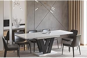 Endo-Moebel Esstisch Lara 130 cm auf 210 cm erweiterbar Säulen-Tisch Küchentisch Synchronauszug (Weiß Hochglanz)