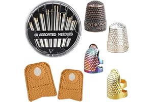 BLMHTWO 36PCS Sewing Thimbles Set, Thimbles for Sewing Metal Thimble Ring Finger Thimble Needle Shield Leather Thimble for Quilting Knitting DIY Craft Tools