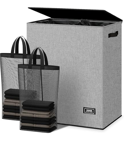 Caroeas 105L Rolling Laundry Hamper - Metal Frame, Collapsible, Removable Wash Bag, Wheels (Beige)