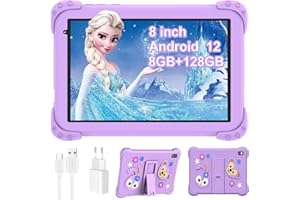 YUMBOT Kids Tablet, 8-inch Android 12, 8 GB RAM, 128 GB ROM, Parental Controls, Dual Camera, WiFi, Bluetooth, Learning Tablet with Case, Purple