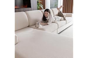OHSIO Stretch Sofa Covers for Sectional Couch – Soft Washable Sofa Slipcovers 2 3 4 Seater, Pet-Friendly, Anti-Slip Furniture Protector(1 Piece Oversized Sofa Cushion, Ivory)
