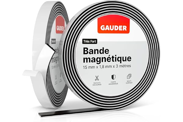 GAUDER Bande Magnétique Autocollante Forte - Mousse Adhésive pour Surfaces Inégales - Ruban Magnétique Découpable Haute Adhérence et Force Optimisée (3 m x 15 mm)
