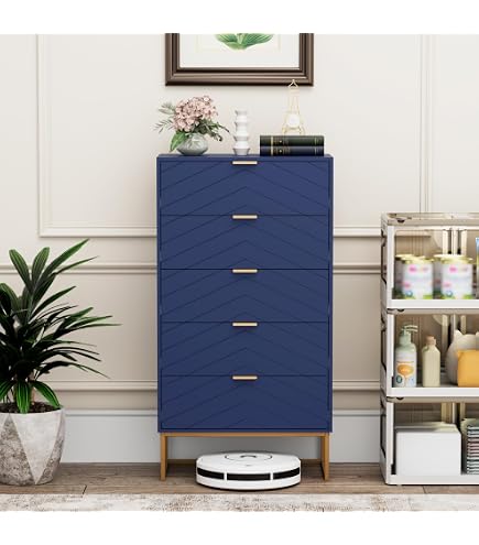 Commode 4 Tiroirs 60cm – Motif Vagues 3D – Ouverture Par Poussée – Rangement Spacieux – Couleur Naturel – Pour Salon, Chambre