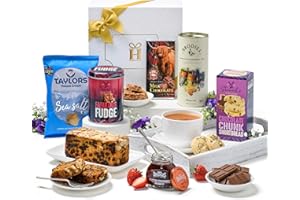 Hattie's Gifts Scottish Luxury Afternoon Tea Hamper - Christmas Food Gift for Family Includes Shortbread, Tea, Fudge, Dundee Cake, Crisps, Chocolate & Jam - Hamper & Gourmet Gifts for Women and Men