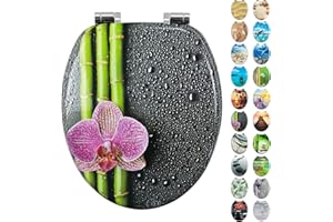 Fanmitrk WC Sitz mit Absenkautomatik, Hochwertiger Toilettendeckel Stabil und Wackelt Nicht, MDF Holzkern Klodeckel, Einfache Montage Toilettensitz, viele Schöne Motive (Blumen Bambus)