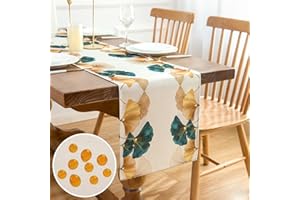 INHOBBOK Runner da Tavolo Moderno Runner Tavola Verde Oro Ginkgo Foglie Runner Tavolo Decorazioni Estate Runner Tavola Decorazione per Tavolo da Pranzo Runner per il Tavolo per Agriturismo Cucina 33x183cm
