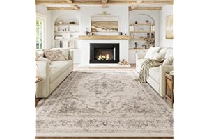 HUGEAR Vintage Beige Rugs Living Room Washable Non Slip Large Area Rug 240x300cm Bedroom Kitchen Hall Lounge Office Dining Room Indoor Carpet Low Pile Big Carpets