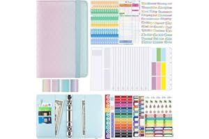 POERPIG A6 Ringbuch, Budget Planner - Budget Binder, Budgetplaner Geld Organizer Sparbuch mit Klar Plastik Binderumschlägen, Budgetblätter, Etikettenaufklebern, Herrscher, Cash Stuffing(Grün Gelb Rosa)