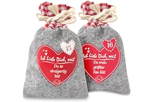 ‎GALLOP CHIC Adventskalender zum Selbst Befüllen, Filzsäckchen mit 24 Gründen Ich Liebe Dich, Weil ...Gedruckte Weihnachtskalender Filzbeutel Selberfüllen, 24 stoffsäckchen Kette zum selber befüllbar und Aufhängen