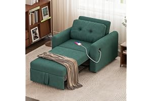 Jooli H Single Sofa Bed, 3-in-1 Convertible Fabric Pull Out Sleeper Sofa Chair with 3-Position Adjustable Backrest, Side Pockets and USB for Living Room, Guest Room, Green