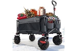 TIMBER RIDGE Festival Trolley on Wheels with Brakes, 200L Folding Camping Trolley Cart with Adjustable Handle & Cover Bag, 100kg Heavy Duty Cart Wagon for Shopping Outdoor Garden Picnic