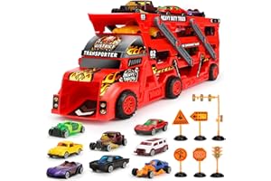 Aoskie Camion Macchinine Giocattolo per Bambini, Camion Bisarca con 8 Mini Cars Macchinine Giocattolo Regali per Bambini 3 4 5 Anni