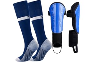 Aquzhou Kids Football Socks and Kids Shin Pads Aged 5-12, Shin Pads Boys Girls Football Socks Cushioned Knee High Breathable Soccer Sock for Junior
