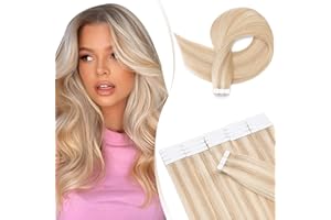 Elailite Tape in Hair Extensions Human Hair Thin Type 1.5g/pcs - 20Pcs 100% Real Natural Remy Hair Skin Weft Extension (#18/613 Ash Blonde Mix Bleach Blonde, 16 inches)