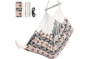 Chihee fotel hamakowy, bawełniany splot żakardowy, fotel wiszący, maks. 150 kg, krzesło wiszące na taras, fotel na trawnik, zaawansowana gęsta tkanina, bardzo odporna na zużycie, doskonałe podparcie, najwyższy komfort i trwałość