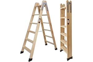 BTF® Escaleras Tijera de Madera Pino Doble Subida Certificadas. Ideal para Profesionales Pintor, Escayolista, Electricista o hasta para su hogar! 6+6 Peldaños, H.145 cm. Ref. BTF-MDP006