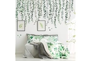 3 Feuilles Sticker Mural Feuilles de Vigne d'Eucalyptus Plantes Vertes Décor d'Art Mural Aquarelle Amovible Autocollant Mural Peler et Coller Décoration Murale Art pour Salon Bureau Salle de Bain