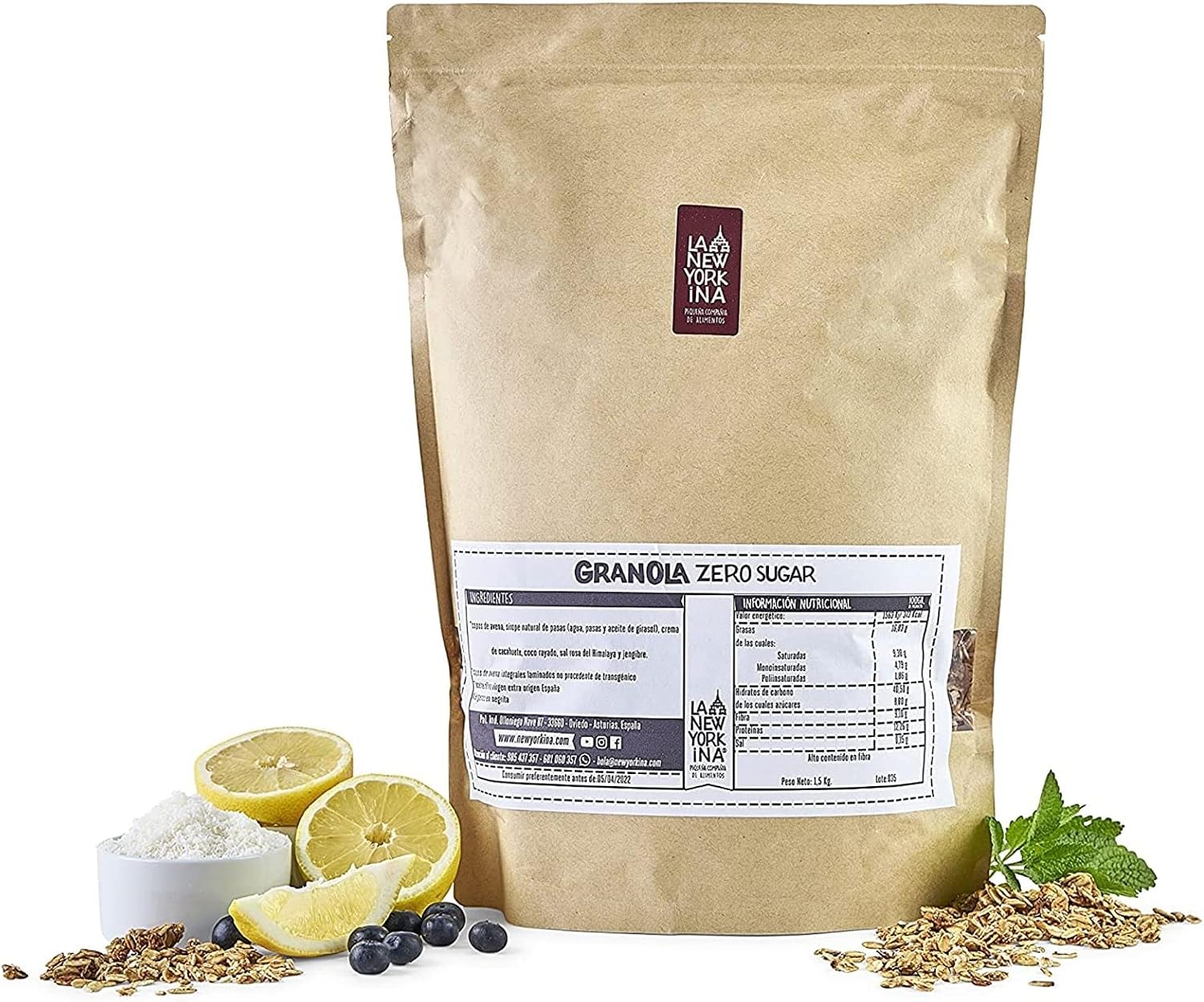 La Newyorkina Granola Zero Azúcar 1,5kg Con Crema de Cacahuete y Pasta de Pasas