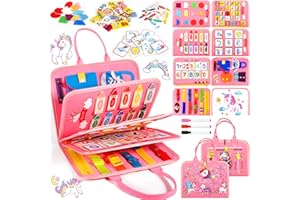 NEMMXUB Giochi Montessori 1 2 3 4 5 Anno,Montessori Busy Board di Feltro Giochi Montessori Didattici, Pannello Sensoriale Bambini Montessori Board Valigetta Montessori Giochi Bambini Regalo Bambina