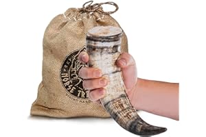 Norse Tradesman Cuerno de buey de 30 cm Cuerno para beber vikingo | Saco de regalo de arpillera incluido | "Thel Karl", Sin pulir, 30 cm
