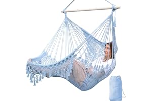 Chihee Columpios Hamaca Silla Súper Grande Silla Colgante Tejido de Cuerda de Algodón Hilado Suave Silla, Colapsable Fuerte Barra de Metal Spreader Asiento Ancho Encaje Stretch Swing Silla