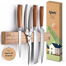 Barra Magnetica Per Coltelli OSKAR 50 Cm - Legno Di Acacia, Magnete Forte, Con Accessori Montaggio