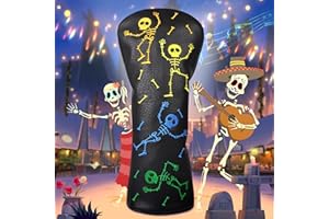 Big Teeth Golfschlägerhauben für Driver/Fairway-Holz/Hybrid/Putter/Eisen, schwarzes PU-Leder, buntes Totenkopf-Muster