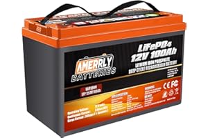 AMERRLY 12V 100Ah LiFePo4 Lithium Battery - Deep Cycle Rechargeable Lithium ion Battery Built-in 100A BMS, Replacement For SLA AGM Battery, 3000+ Cycles, Perfect for RV, Solar, Marine, Off-Grid Application