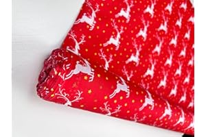 PYRHAN LTD Pyrhan Christmas Fabric | Polycotton Prints | 45 Inch Wide Dress Craft Fabric Material by The Metre | Polycotton Print Used in Sewing Kit and Accessories-Quilting Fabric (Red Raindeer)
