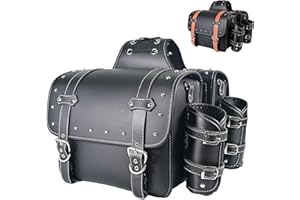 JLOBAMOT Motorcycle Saddlebags|Throw Over Saddle bags|Pvc Faux Leather Side Tool Bags with cup holder|Storage Tool Bag for Motorbike|Universal Motorcycle|Accessories|Waterproof|1Pair|two-color belt|L|Black20