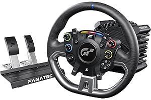‎FANATEC FANATEC Offiziell Lizenziertes Gran Turismo DD Pro PlayStation Sim Racing Lenkrad, Basis und Pedale – Lenkraddesign Polyphony Digital, 5 Nm FluxBarrier-Direct-Drive, Zwei-Pedal-Set für PC, PS5, PS4