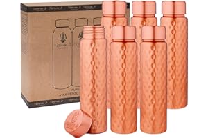 NORMAN JR,Schlanke Gehämmerte Kupferflasche 550 ml –Eine Ayurveda-Flasche aus 100% reinem Kupfer mit guten gesundheitlichen Vorteilen – Packung mit 6 Flaschen