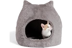 Best Friends by Sheri Meow Hut in Fur Cover Dome Cat and Dog Bed, Gray, Jumbo