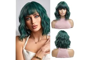 OUFEI Verde Bob Parrucca Donna Parrucche Corte Ondulate Resistenti al Calore Capelli Sintetici Naturali Parrucche per Usura Quotidiana Partito Cosplay