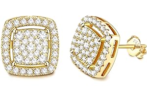 Dochais Boucles d'oreilles en argent 925 pour homme et femme - Or blanc 14 carats - Boucles d'oreilles carrées - Diamant - Hypoallergéniques - Cadeau pour homme, femme et garçon