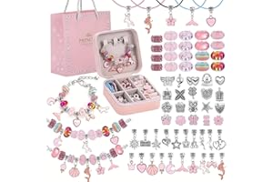 Beauenty Bracelet Making Kit for Girls,68PCs Charm Bracelets Kit with Jewelry Box, Jewelry Charms, Bracelets for DIY Craft, Bracelet Gift for Adults and Kids，Present For 3-12 Year Old Girl (pink)