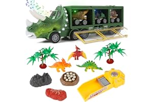 Victse Dinosaurier Spielzeug ab 3 4 5 Jahre, Dinosaurier Transporter LKW, Dinosaurier Spiel mit Licht und Sound, Dinosaurier-Autos, Dinosaurier-Spielfiguren für Jungen und Mädchen (Grün)