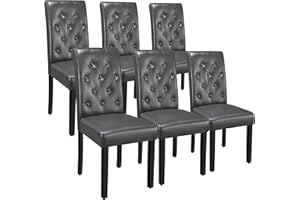 Yaheetech Modern Dining Chairs Set of 6 Kitchen Chair Faux Leather with High Back and Solid Wooden Legs Grey