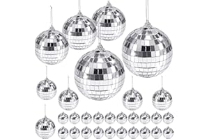 JEFFOUOO 30 Stück Spiegel-Discokugeln,Silber Discokugel Spiegelkugel zum Aufhängen,Disco Spiegel Ball,Disko Mirrorball Klein für Weihnachtsbaum Geburtstag Party Hochzeit Bar Dekoration,4 Größen
