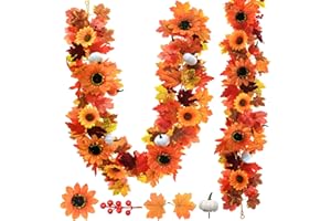 Nexum Herbstgirlande Grün Ahornblätter Ranke, Herbstblätter Deko für Innen und Außen, Hochzeit, Erntedankfest, Halloween, Party, Kamin, Weihnachten (Orange)