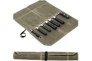QOTSTEOS Knife Roll Bag, Portable 7 Slots Waxed Canvas Knife Bags, Cutlery Tool Roll Case Bag for Camping Hold Home Kitchen Tools, Easy Carry with Wrapping Strap, Superior Gift for Cooking Chef(COLOR:green)