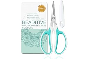 Beaditive Multipurpose Craft Scissors - High-Leverage Ergonomic Scissors with Sharp Carbon Steel Blades for Heavy Duty Projects - Safe for Office, Scrapbook, Leather